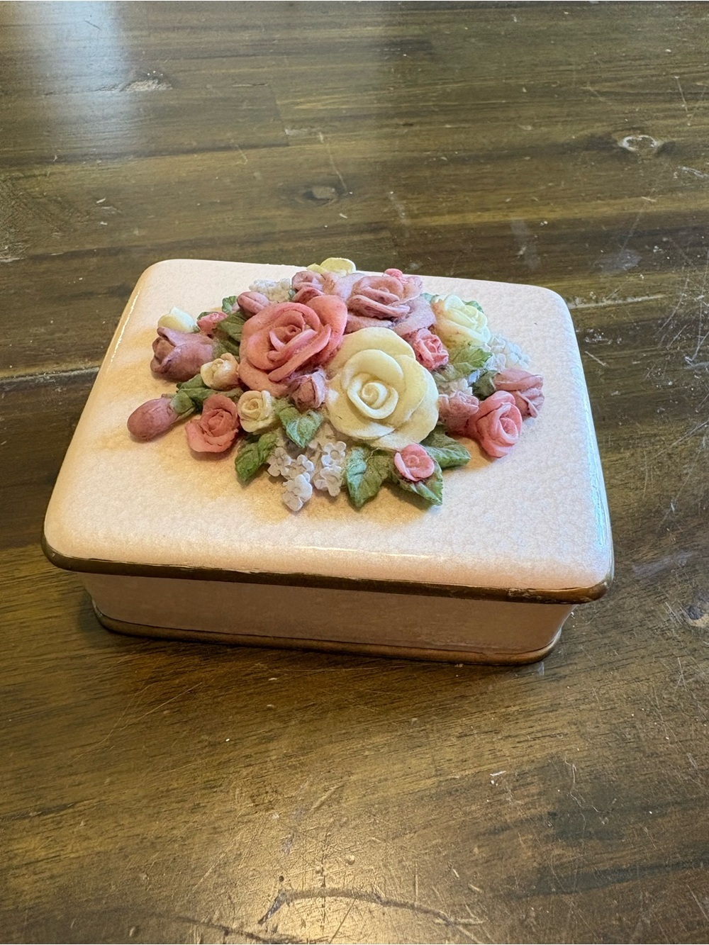 Dezine Rectangular Trinket Box 3D Hand Painted Floral Design Jewelry Shabby Chic